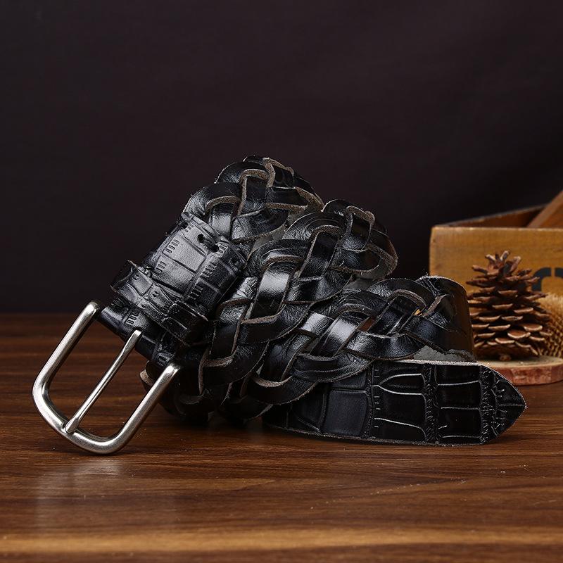 Новый Плетеный Ремень с тиснением под крокодила Мужской Натуральная Кожа Чистая Коровья Кожа Плетеный Модный Повседневный Универсальный Ремень Мужской 105cm