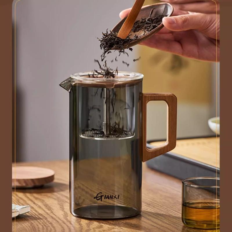 GIANXI 500ML Wooden Handle Teapot High Temperature Resistant Glass Tea Set Press To Make Teapot Separation Tea Brewing Kettle