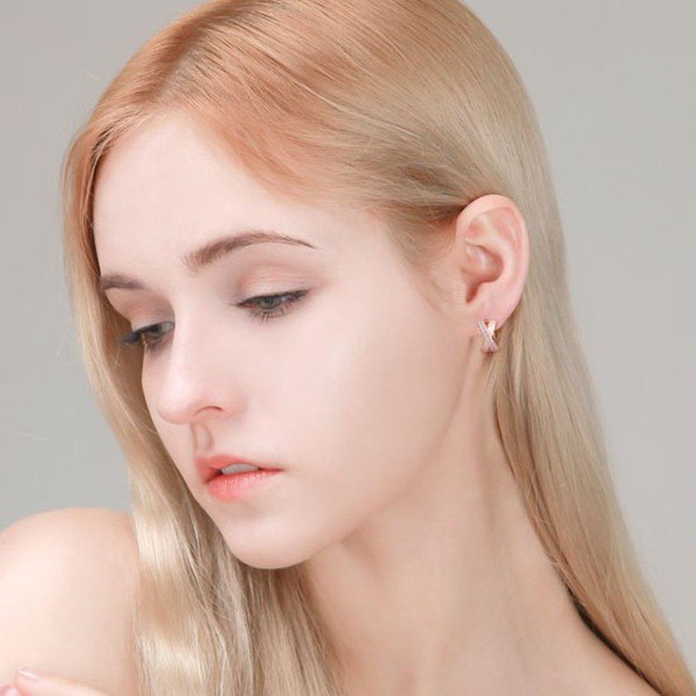 [] 14K Rose Gold Pin La Vie en Rose Cubic One-Touch Earrings