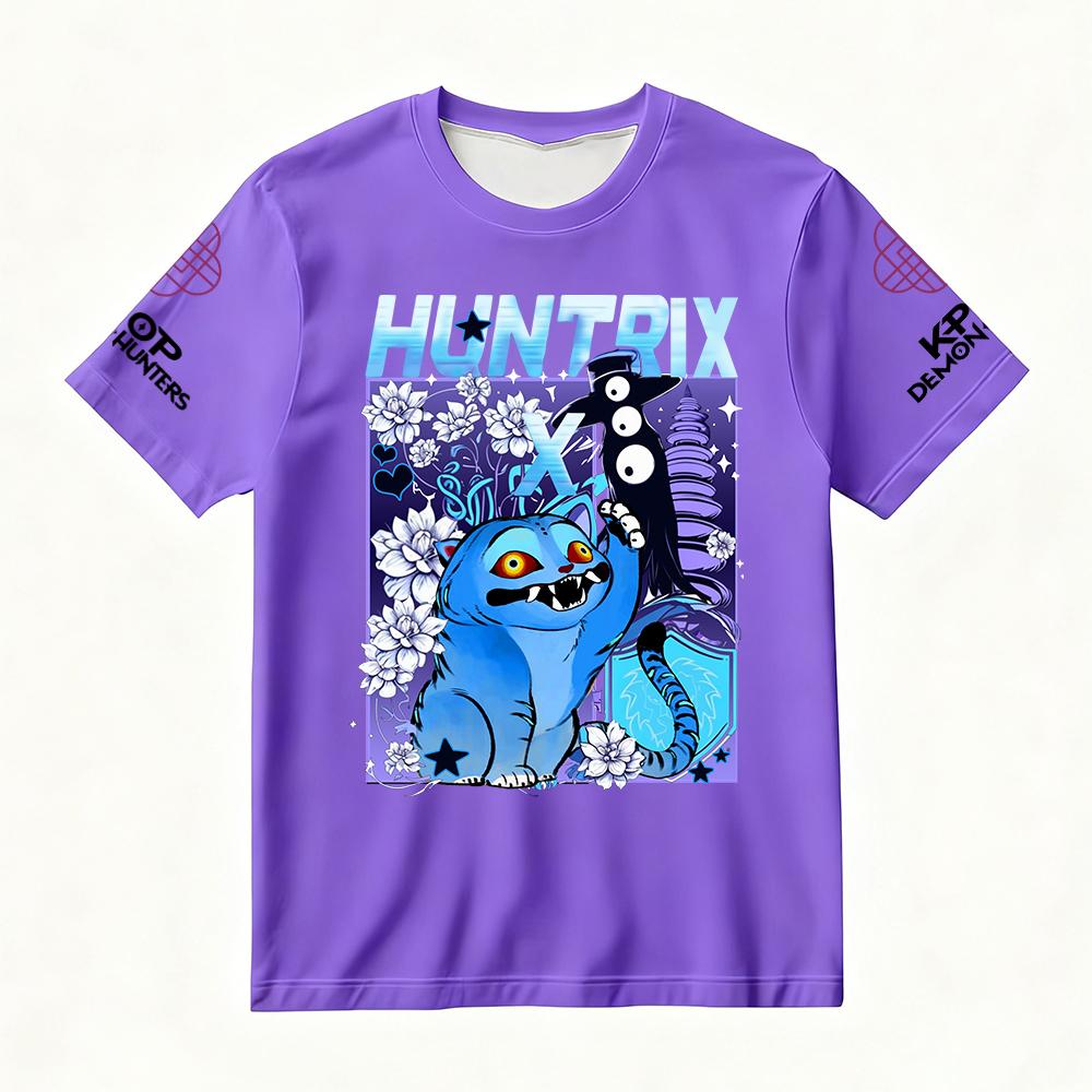 Women's Summer KPop Demon Hunters Graphic T-Shirt HUNTRIX Derpy Tiger & Floral Printed Top for Fashion Streetwear Casual Trendy