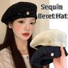Hollowed Out Sequin Beret Hat Breathable Crochet Knitted Cap Cute Weave Hat  Girls