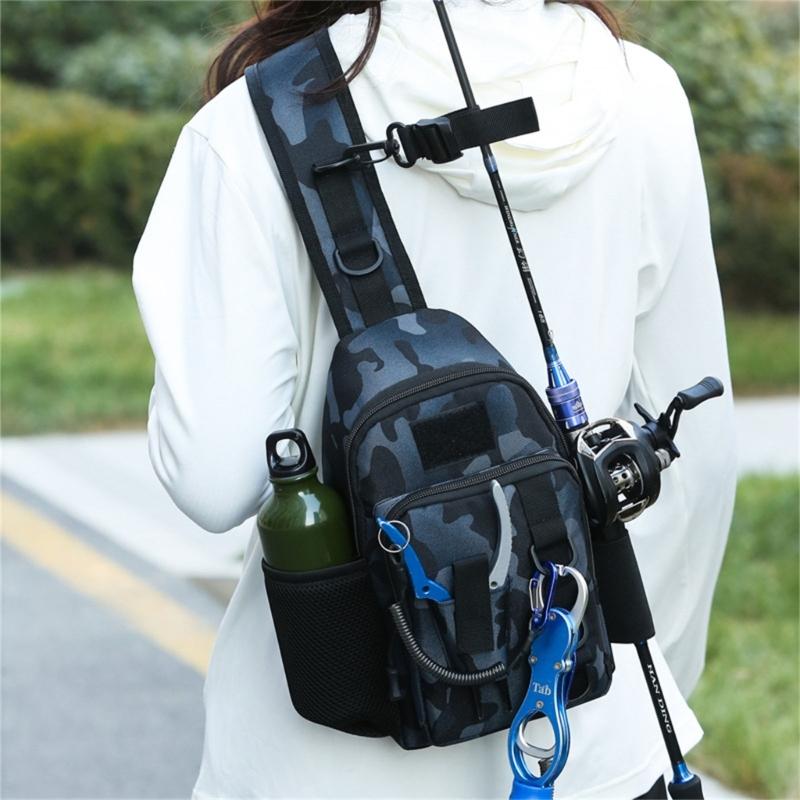 Fishing Tackle Storage Shoulder Bag Outdoor Fishing Shoulder Pack Comfortable Fishing Gear Carrying Bag with Rod Stand