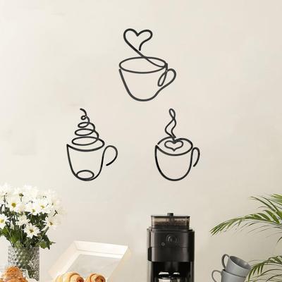 Taza de Café Arte de Pared Metálico Alambre de Hierro Negro Vintage Decoración de Pared para Cafetería Temática Rústica Señal Colgante de Pared para Bar Cocina Restaurante Tienda Hogar