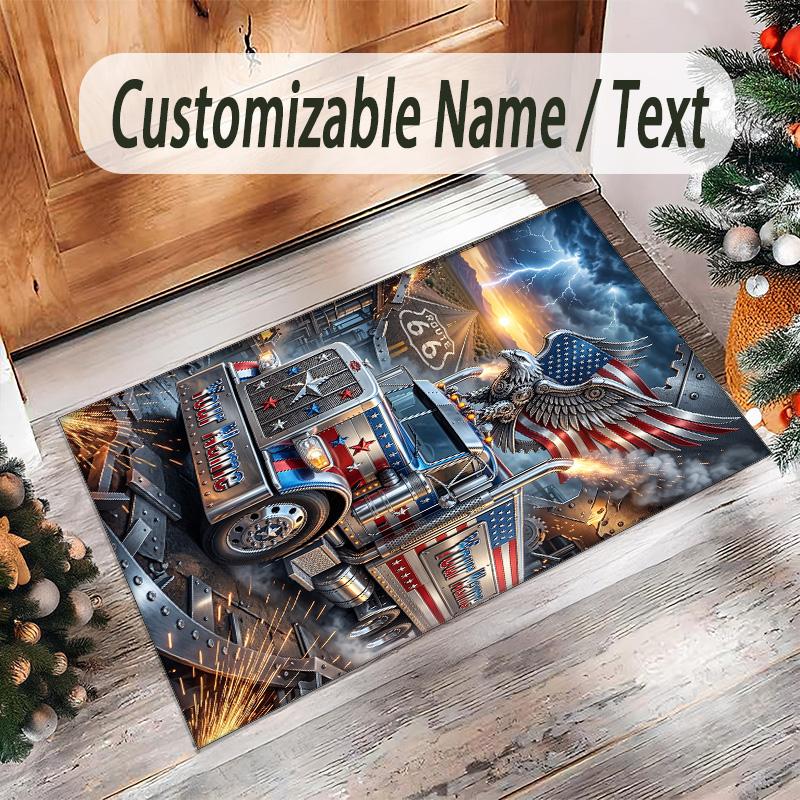 Truck Theme Crystal Velvet Rug Personalized Custom Name Text Soft Floor Mat Home Decor