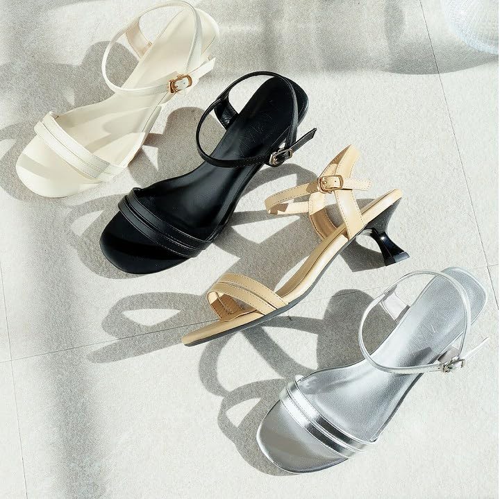 Ankle Narrow Low M [Vivian] Women's Sandals, Strap, Heel, Heel, V33401SM, Black, (23.0-23.5)