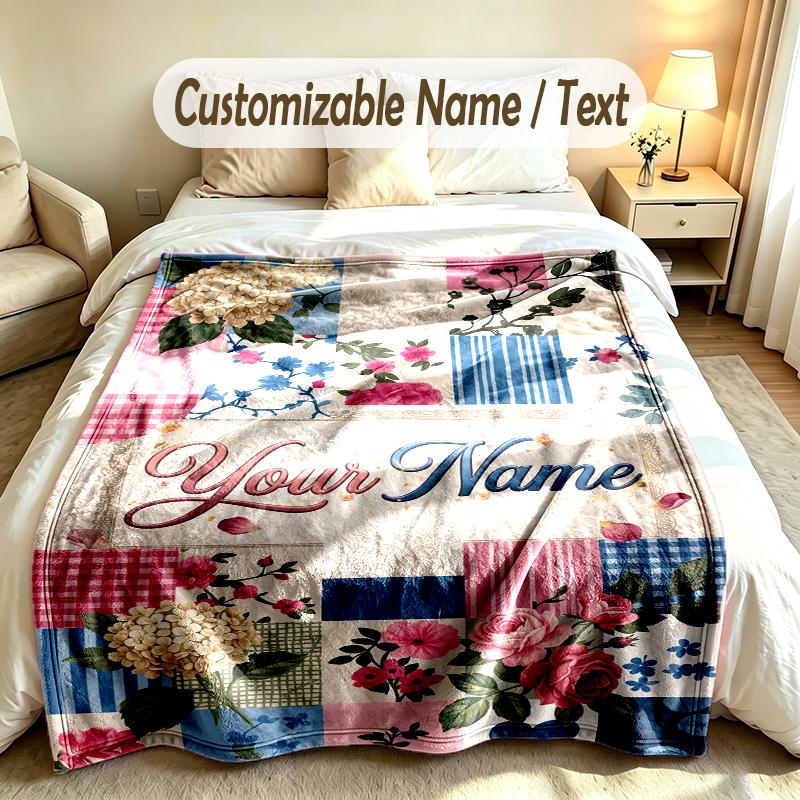 Floral Theme Custom Blanket Personalized Name & Text Customized Soft Warm Throw Blanket Home Decor