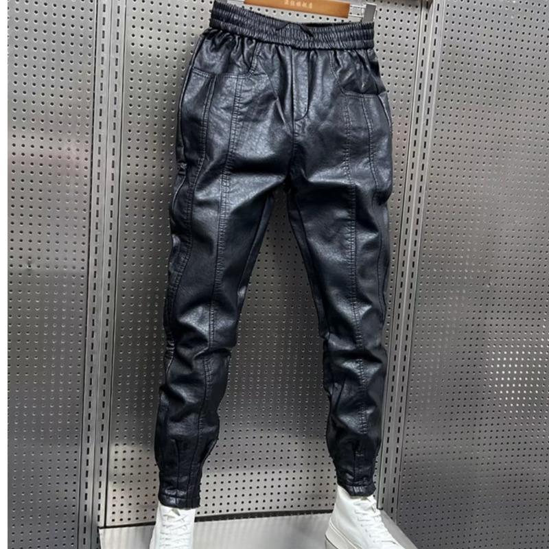 

Мужские повседневные облегающие леггинсы из искусственной кожи на весну и осень, спортивные штаны S чёрный