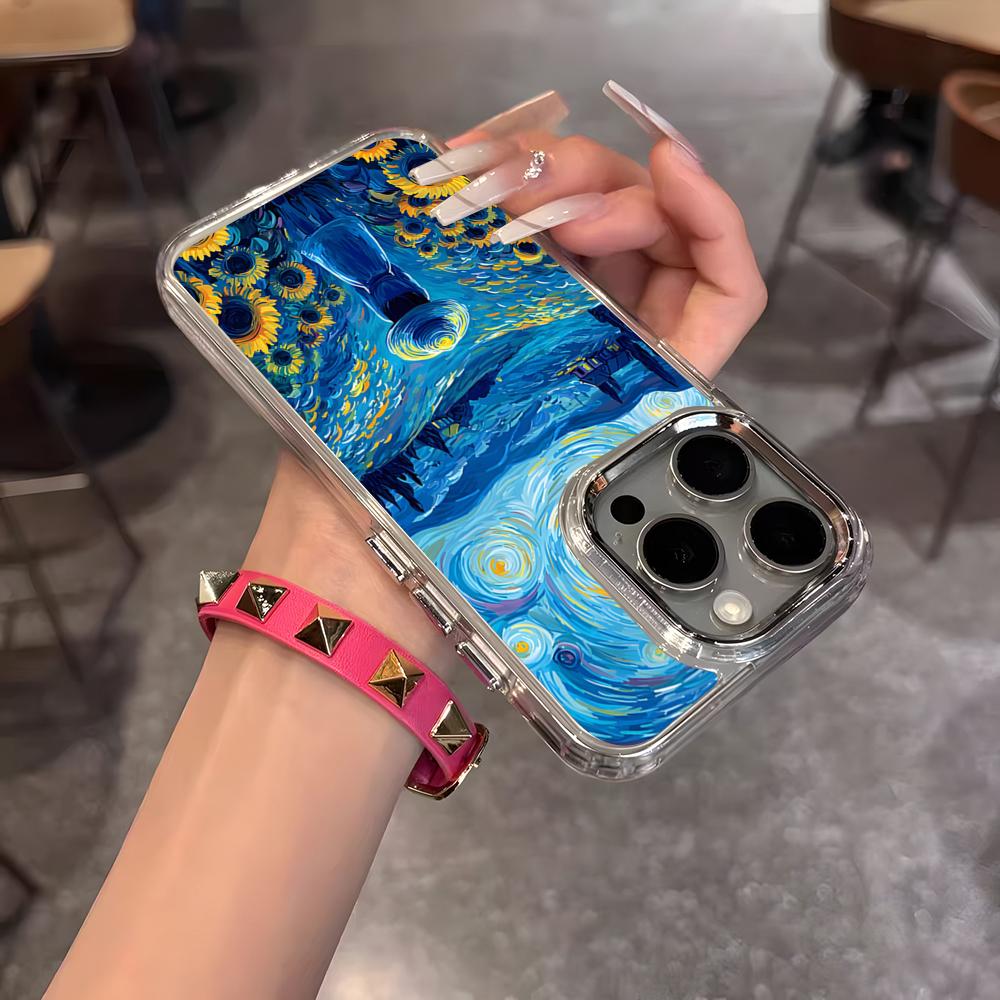 

Van Gogh Starry Sunflowers Phone Case For IPhone 17 Air 16 15 14 13 12 11 Pro Pro Max Plus Transparent Soft Cover iPhone 13
