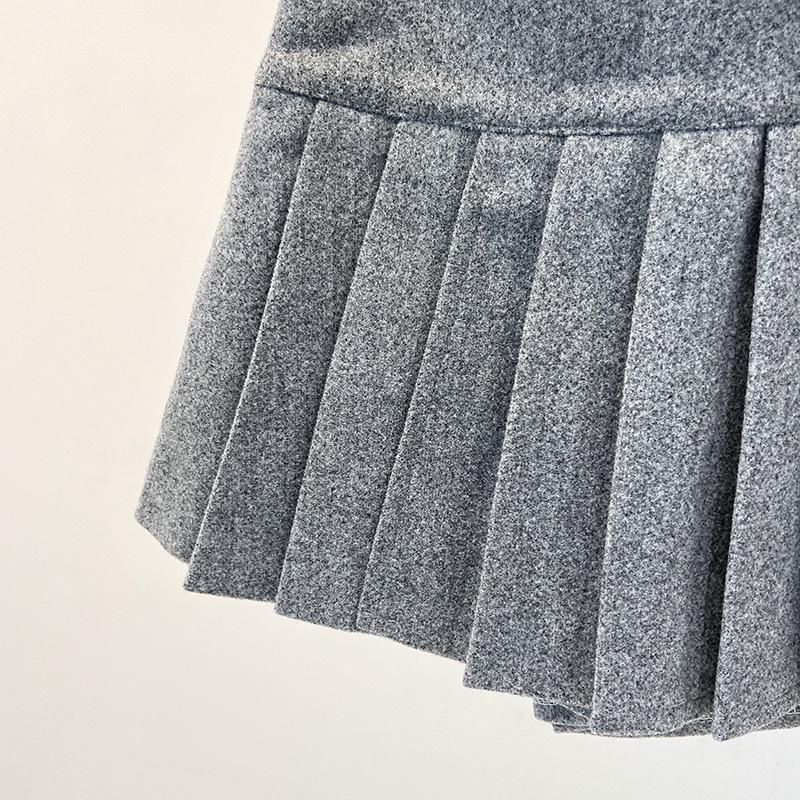 Elegant Grey Wool A-Line Pleated Skirt for Women - Versatile, Age-Reducing, Anti-Exposure, Korean Style, Autumn Winter 2025