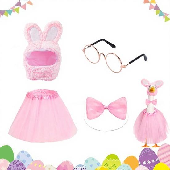 1 Set Porch Goose Bunny Outfit Easter Bunny Goose Costume Rabbit Ear Hat Bow Tie Dress Clothes for 23 Inch High Cement or Goose Lawn Yard Decor
