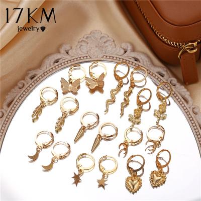 17KM Vintage Gold Animal Drop Earrings Set For Women Small Butterfly Cross Star Moon Dangle Earrings 2021 Trendy Jewelry Gift