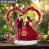 2D Flat Acrylic Couple Decoration Romantic Red Wedding Heart-Shaped Rose Desktop Decoration, Home Decor Plaque Hanging Wall Art Decorative Garden Deco