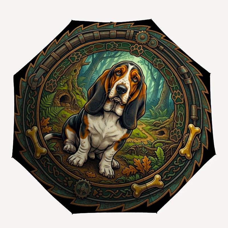 Dog Forest Emblem pattern umbrella, portable and foldable design, 8 ribs, a casual accessory for Halloween, Christmas, and birthday gifts.