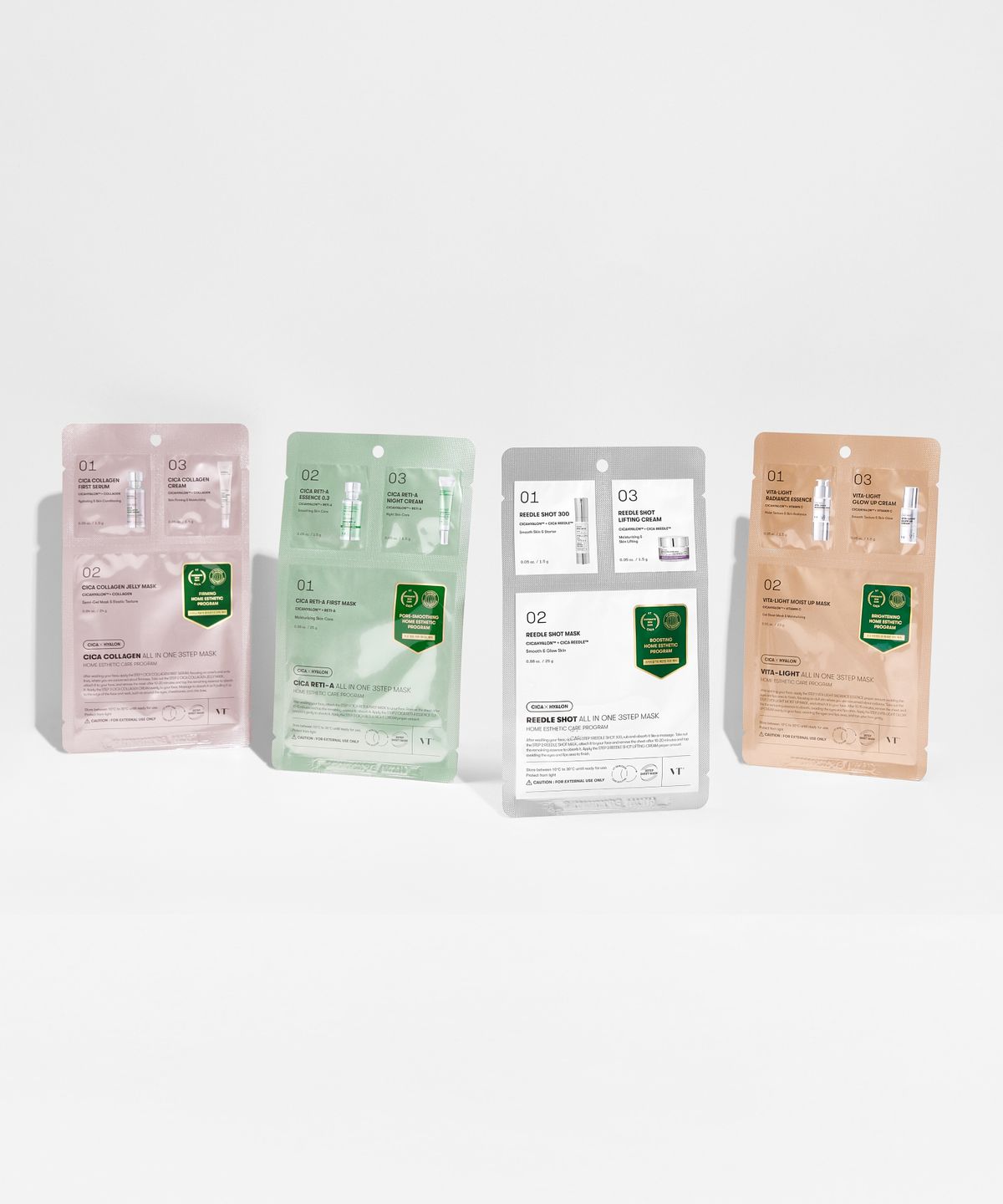 

VT Reedle Shot Набор масок 3-ступенчатый «все в одном» (Ридл Шот / Вита-Лайт / Коллаген / Рети-А):