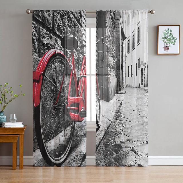 Braune Holztür Stein Ziegel Retro durchsichtige Fenstervorhänge für Wohnzimmer Küche Kinder Schlafzimmer Tüll Voile Hängevorhang