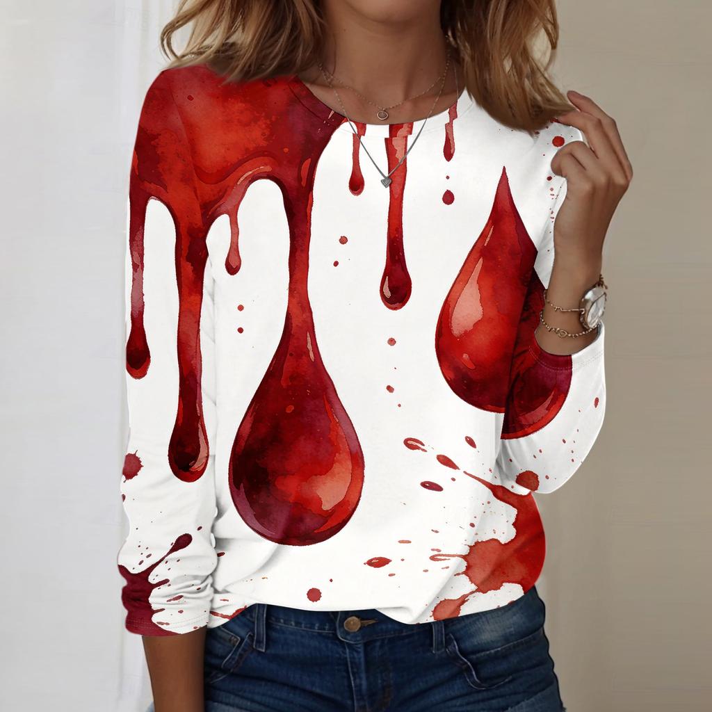 Women's Casual Long Sleeve Halloween Print Pullover Top Crew Neck Lightweight Sweatshirt for Everyday Wear