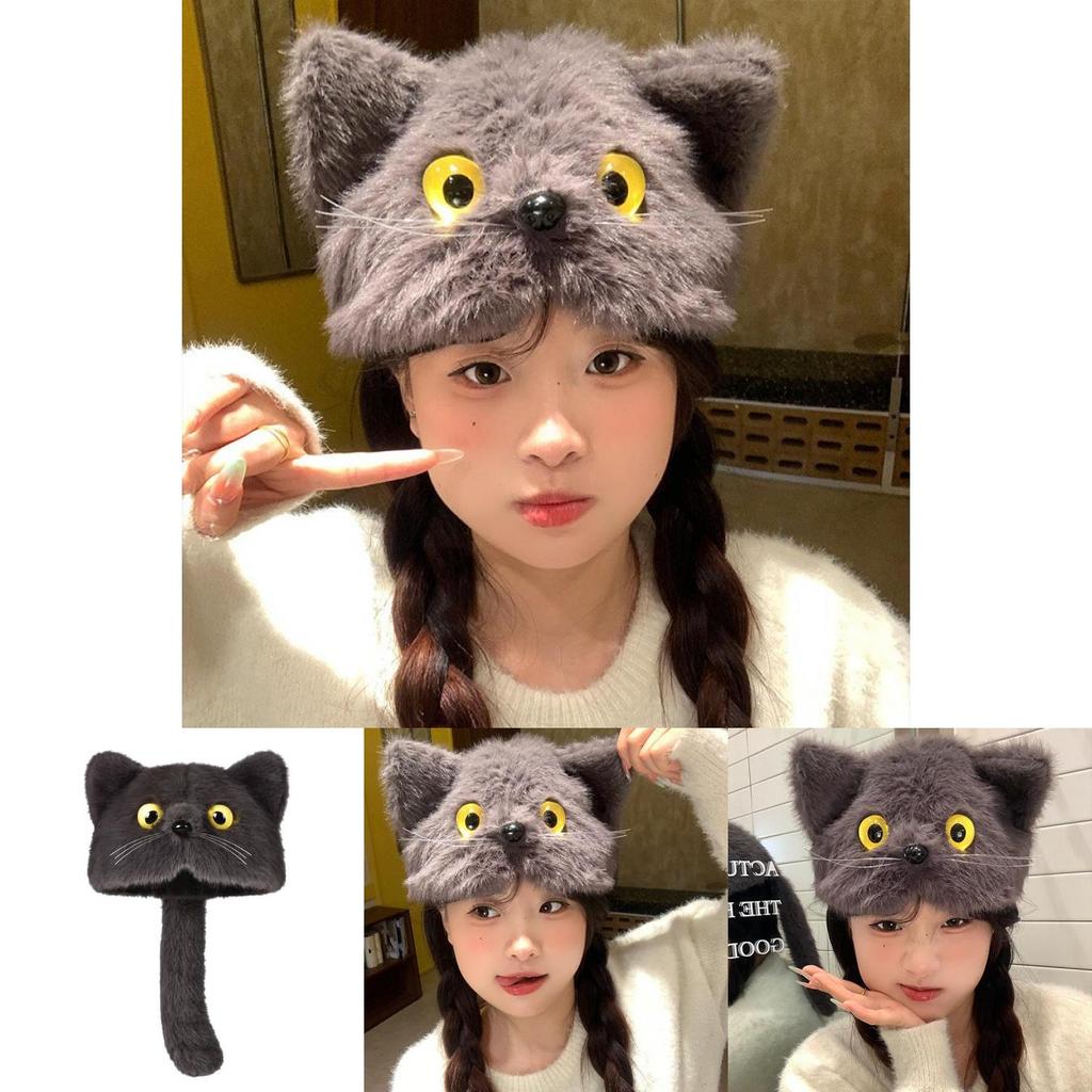 Knit Cat Earmuff Beanie For Winter Warmth With Cute Plush Design For Women