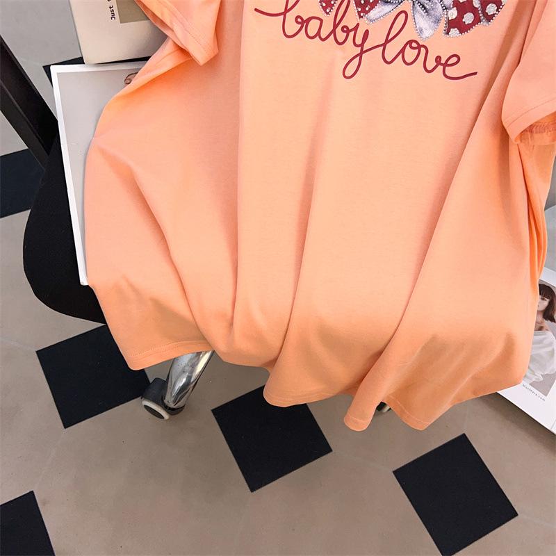 Women's Plus Size Slimming Loose Fit Short-Sleeve Round Neck Mid-Length T-Shirt (200/300/350 Jin)