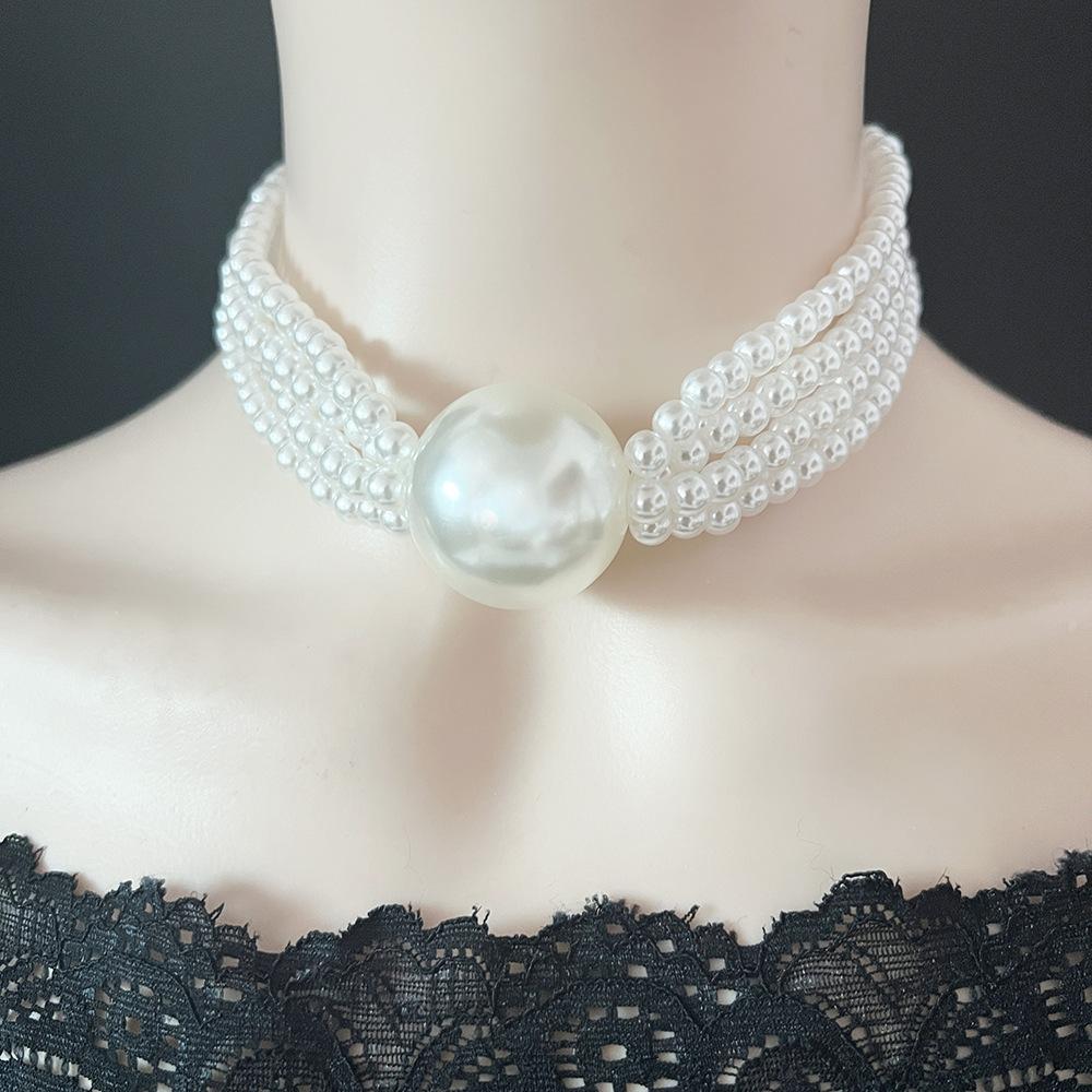 jewelry exaggerated multi-layer imitation pearl collarbone chain large round bead trend personalized retro light luxury necklace women
