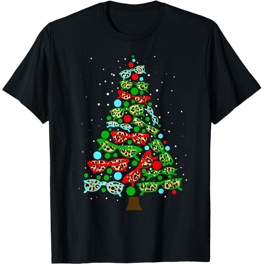 Leopard Sunglasses Christmas Tree Optometrist Eye Doctor T Shirts Men Humor Streetwear Tee Short Sleeve Unisex Loose Clothing