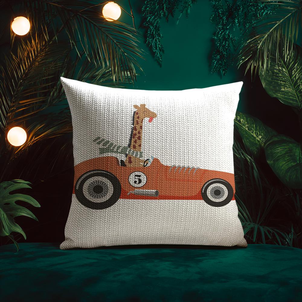 Cute Cartoon Animals Car Art Cushion Cover Silky elegant Comfort Sofa Bed Invisible zipper Beach pillowcase