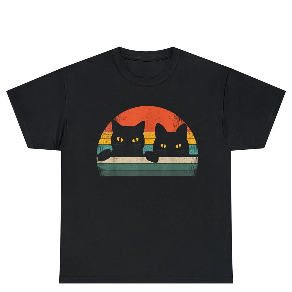 Vintage Retro s s Style Peeking Black Cats T Shirt Funny for Cat Owners Halloween Casual vintage Washed Stylish Unisex Soft