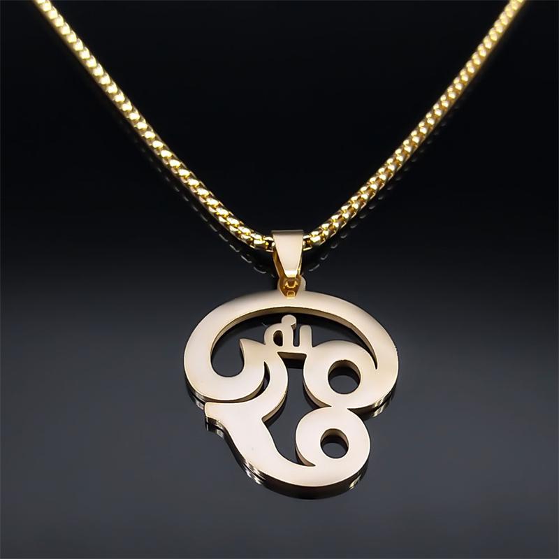 Indien Tamil Om Symbol Halskette für Damen Herren Edelstahl Goldfarbe Buddhistisches Om Shiva Yoga Anhänger Halsketten Schmuck N8089S01