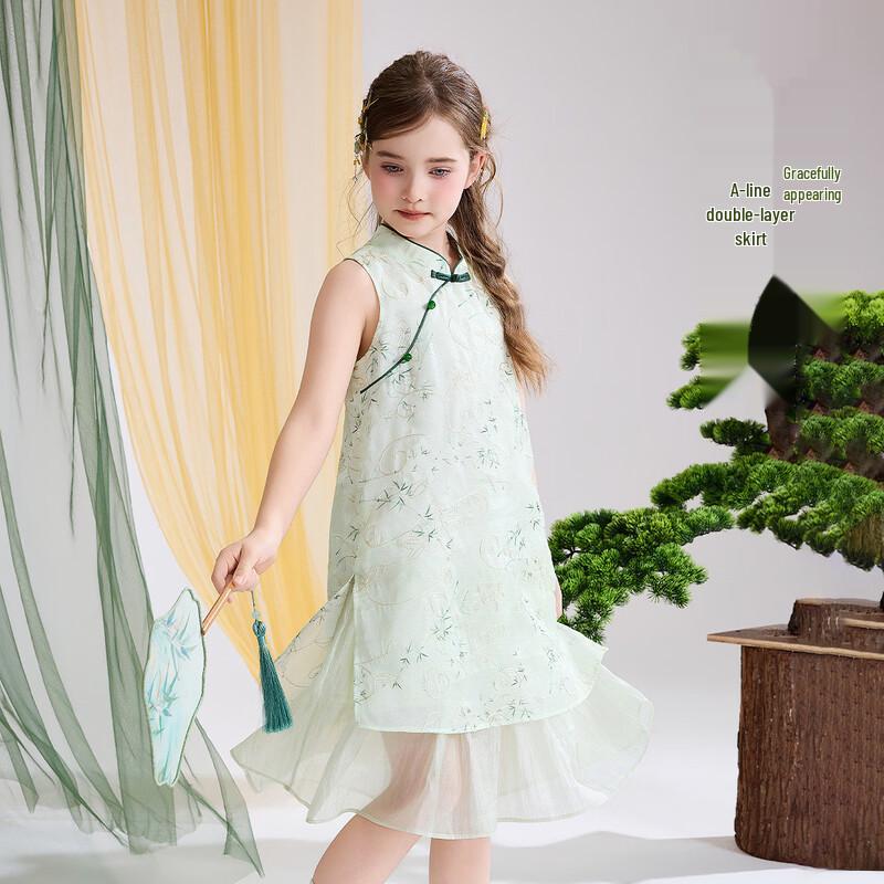 ASK JUNIOR Mädchen Ärmelloses Qipao Kleid im chinesischen Stil