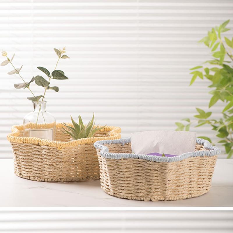 1PC Bin Foldable Rattan Style Bohemian Style Desktop Multipurpose Handwoven Eco-Friendly Paper Rope Minimalist 31x31x10cm