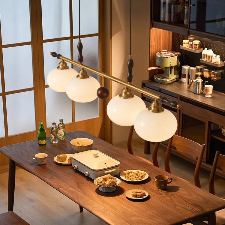 Medieval Persimmon Chandelier & Wabi-Sabi Walnut Table Lamp for Retro B&B and Hotel Bars.