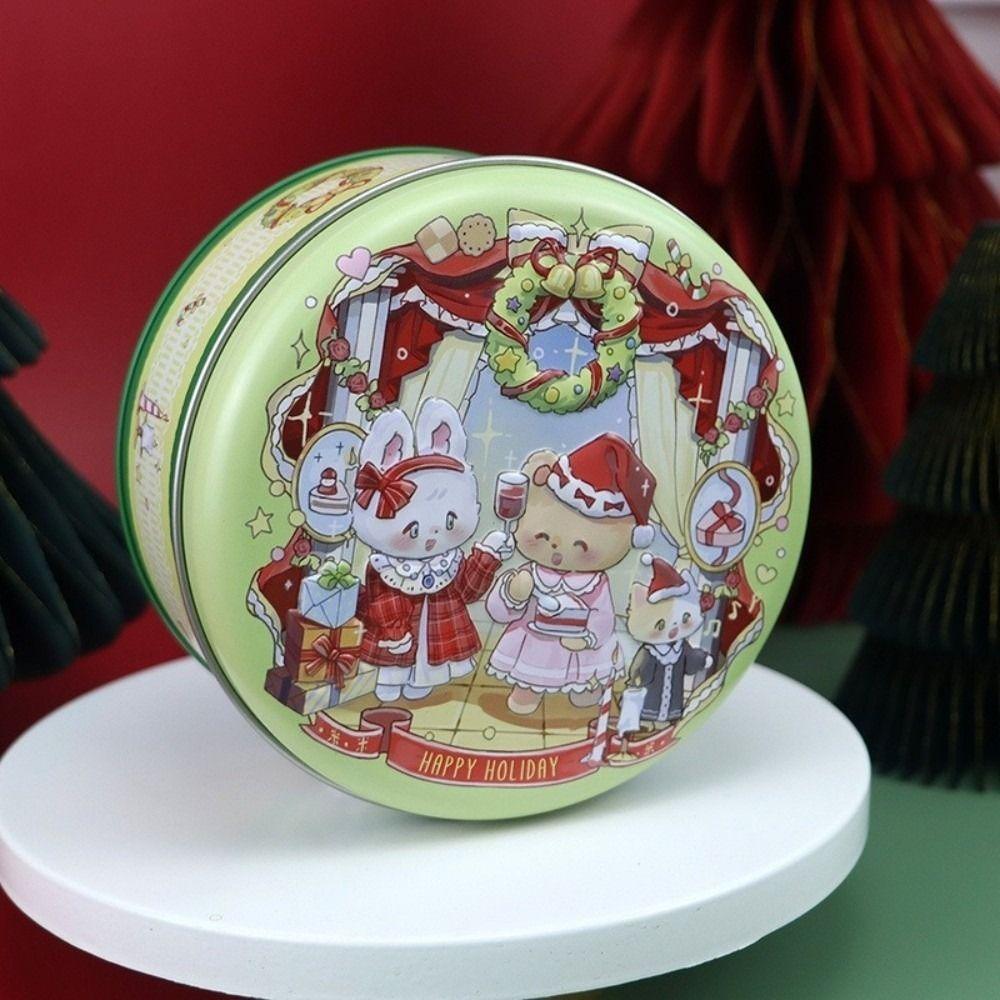 Round Candy Storage Box Cartoon Pattern Tinplate Gift Packaging Box Large Capacity 3D Relief Jewelry Storage Case