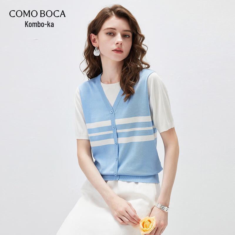 Kemeng Boka Women s Faux Two-Piece Striped Silk Blend Knit T-Shirt 2XL