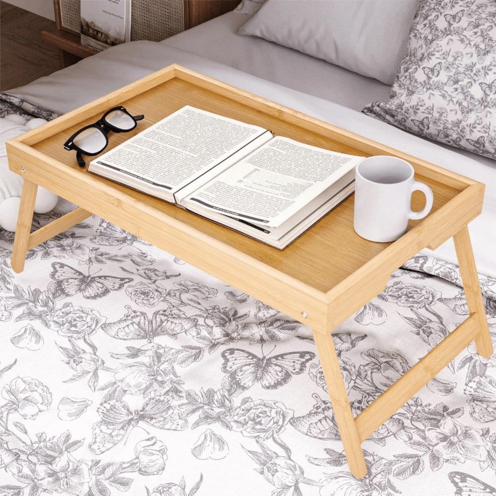 Concealed Handle Bed Brunch Serving Tray Rectangular Desk Snack Tray Bedroom