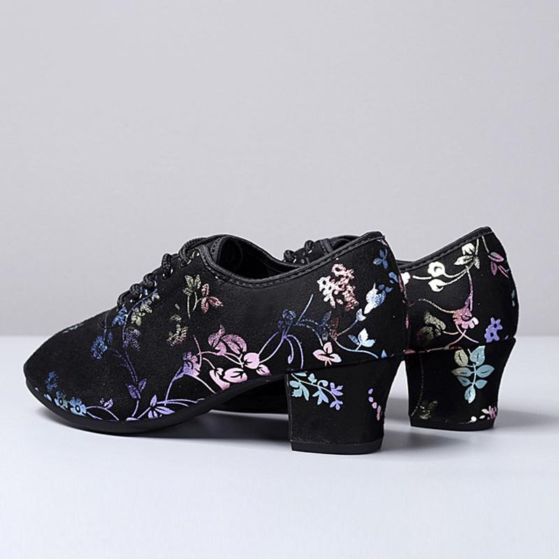 Móda Dívčí Dámské Moderní Jazzové Boty Barevný potisk Tango Učitelské Boty Šněrovací Pohodlné Taneční tenisky na podpatku 5CM