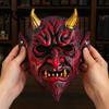 Full Face Mask Halloween Red Devil Cosplay Mask, Creepy Golden Horned Demon Latex Breathable Masquerade Costume Party for Men Adults Scary