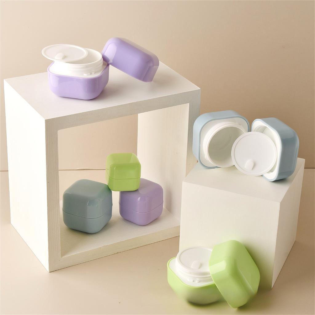 5g-50g PP Square Cream Jar, Refillable Plastic Lotion Container with Rounded Inner Layer & Double-Wall Design