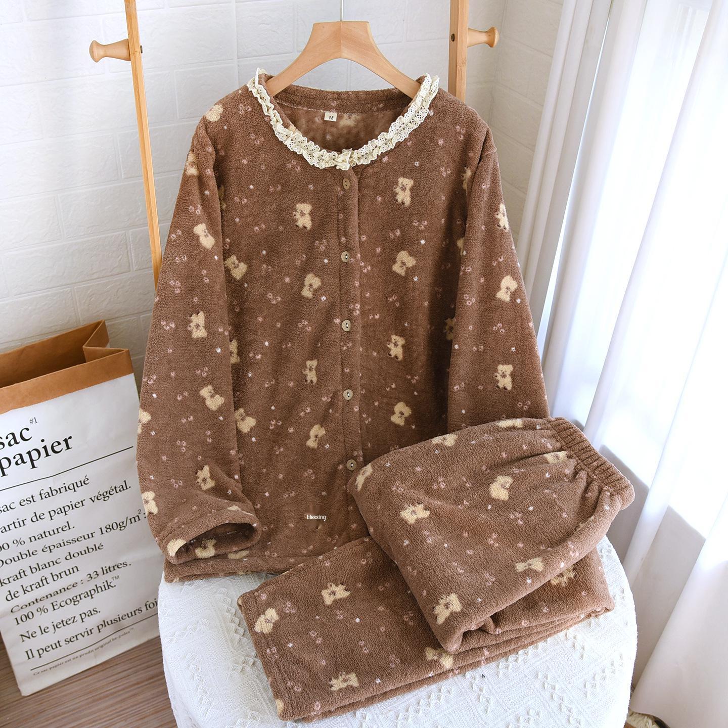 

Women s Thick Flannel Winter Pajama Set: Warm Long Sleeve Top & Loose Pants for Home or Outdoor Wear in Spring & Autumn XL