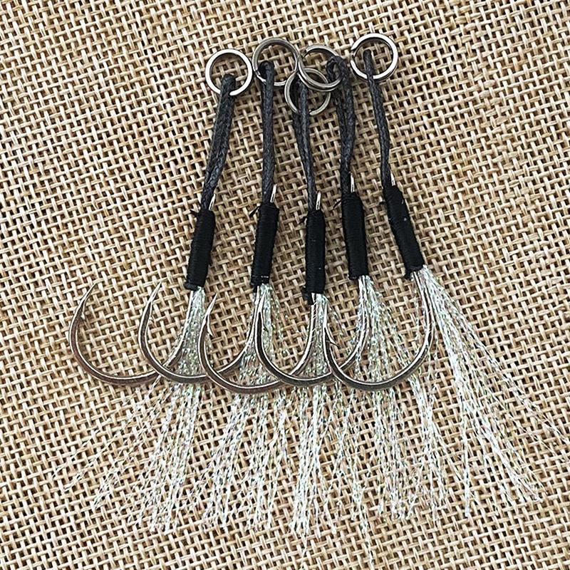 Metal Jig Tail Assist Hooks With Pe Line Feather Solid Ring Jigging Fishhook Double Barbed