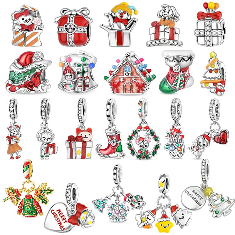 Copper Metal Christmas Series Sock Snowman Elk Bell Pendant Bead Component Compatible With Authentic Original Bracelet High Quality Fine Jewelry