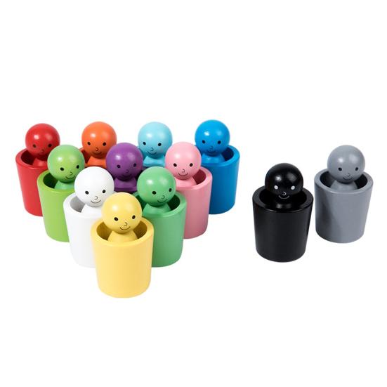 1 Set Wooden Color Sorting Cup Fine Motor Skills 10 Colors Ball Matching Game