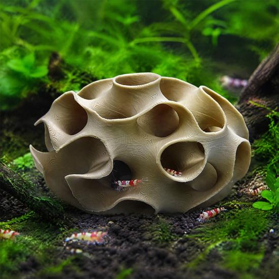 Aquarium Decoration Accessories 3D Print Shrimp Hideout, Sphere Hollow Fish Breeding Cave, Hiding Spot Tank Shelter Ornament for Shrimp, Small