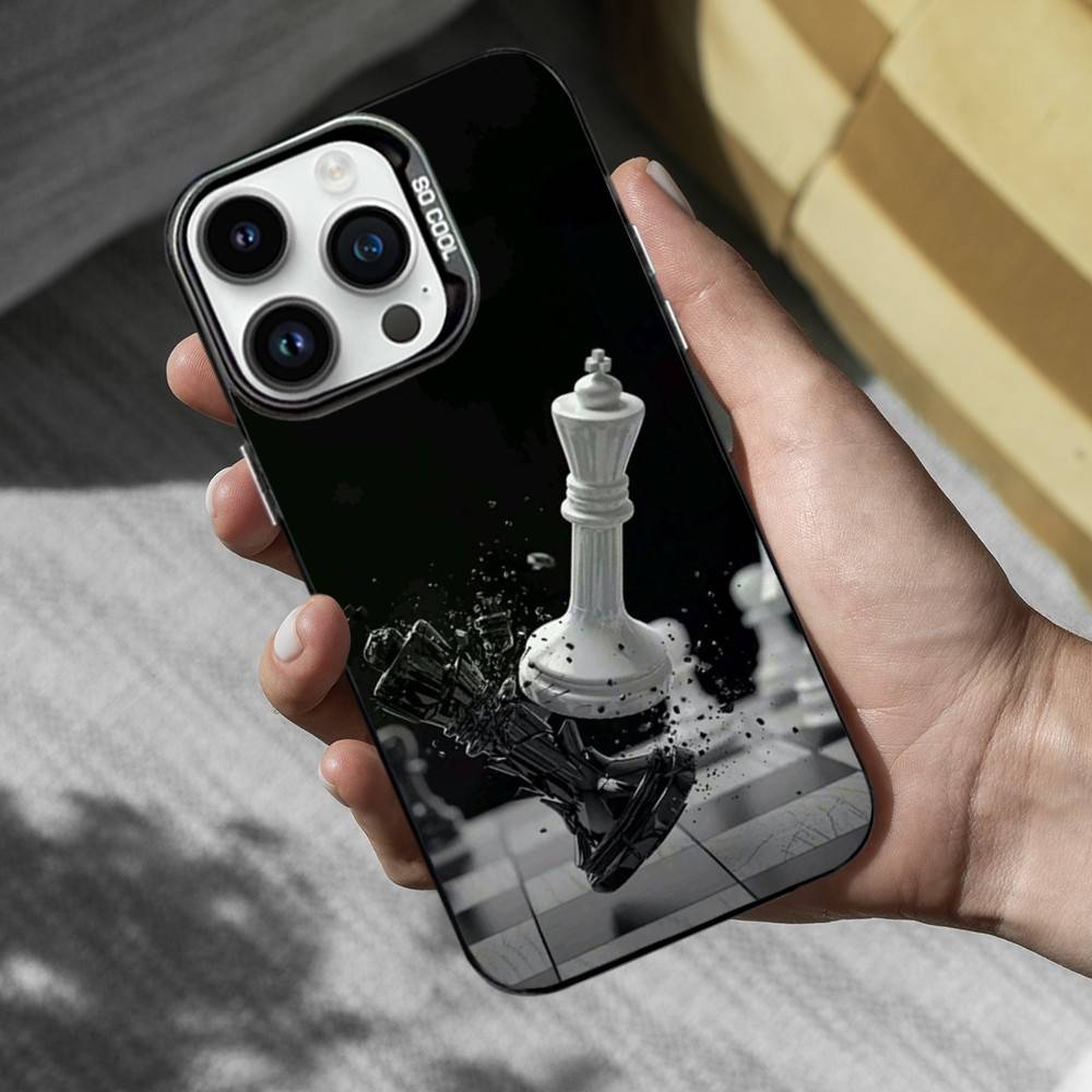 Chess Board Art Pieces Phone Case For iPhone 16,15,14,13,12,11,Mini,Pro,MAX Black Matte Shockproof Cover