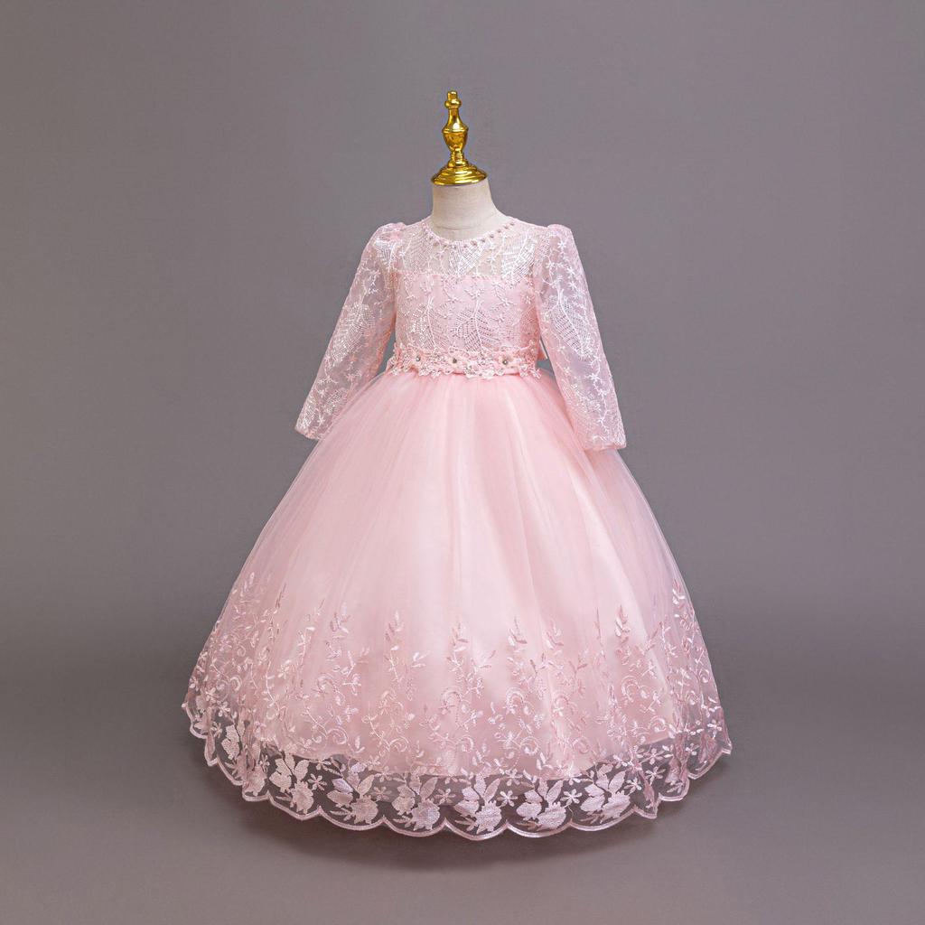 Long Sleeve Lace Princess Dress for Girls - Evening and Performance Wear