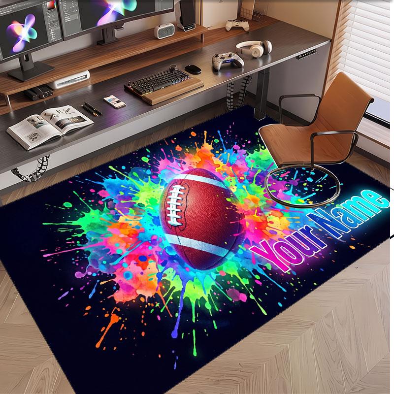 American Football Theme Soft Crystal Velvet Rug Custom Name & Text Print Non Slip Floor Rug for Bedroom Living Room