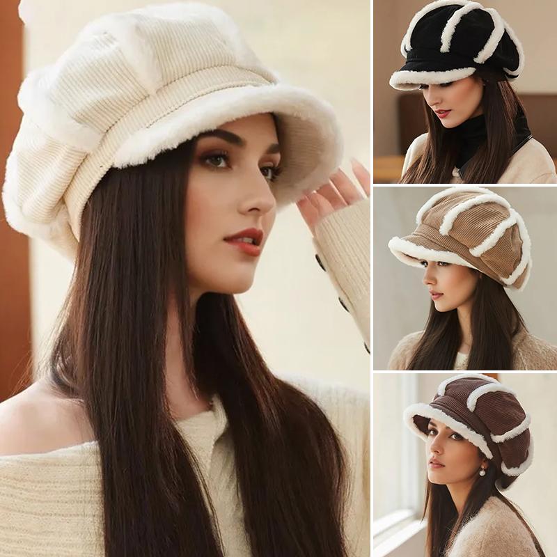 1PC Plush-Lined Gift Corduroy Material Versatile Beret Exquisite Thickened Design Warmth Accessories Elegant 56-58cm