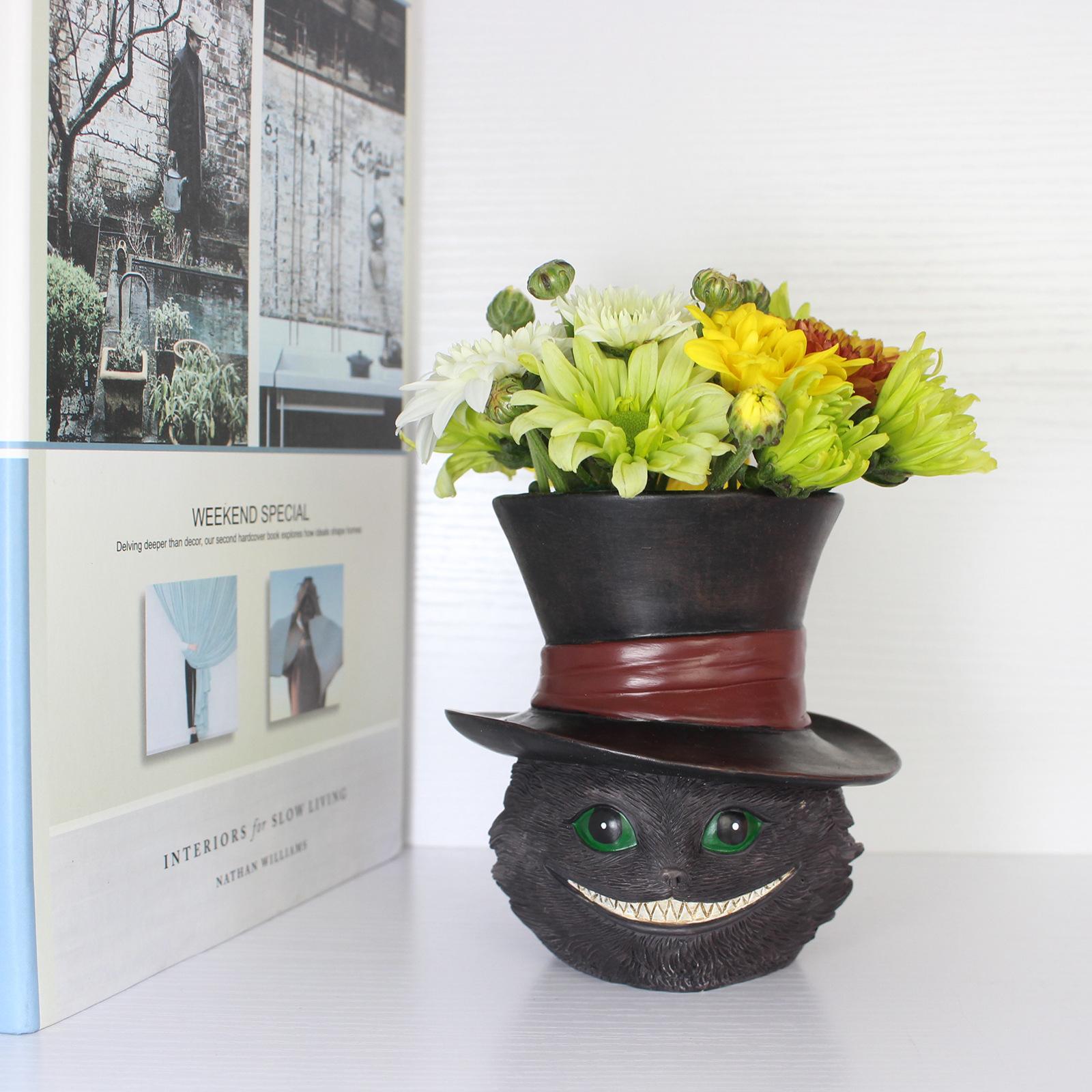 

Уникальный маленький горшок для растений в виде головы черного кота, милый суккулентный цветочный горшок для дома, забавный новинка, смоляной цветочный горшок для растений с дренажным отверстием, держатель для кистей для кошачьих ручек чёрный