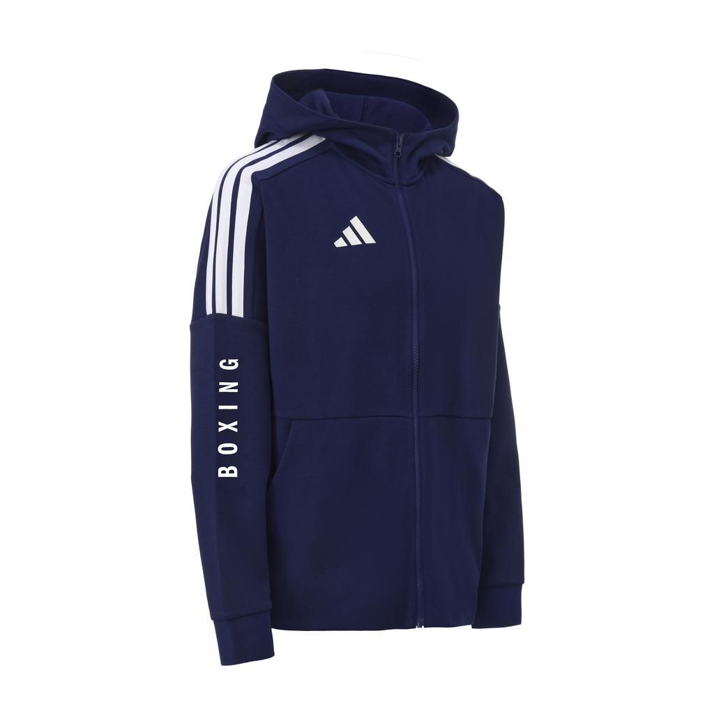 adidas Boxen 3-Streifen Klassisch Retro Gerade Beine Hoodie Jacke Zweiteiliger Lässiger Sportanzug Unisex Anzug Dunkelblau CLTR02JBX-DBW+CLTR02PTK-DBW