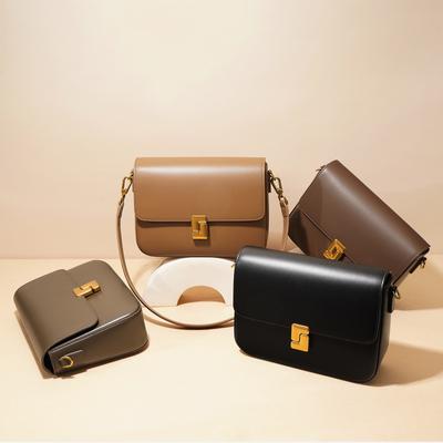 New Flip Small Square Bag Simple Commuter Leather Shoulder Messenger Bag Niche Design Sense Versatile