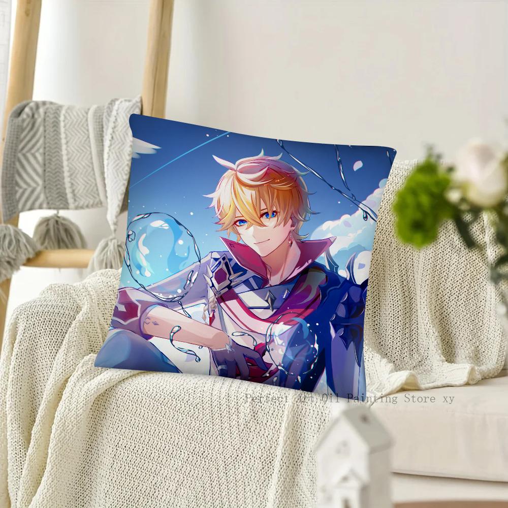 Game Anime Genshin Impact Tartaglia Pillow Case Square Pillow Cushion Cover Bedroom Sofa Room Decoration Casual Pillow Cover