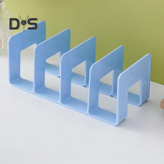 Desk Boodend Storage Organizer Book Support Stand with 4 Vertical Compartments Plastic File Sorter Rack for Book Magazines